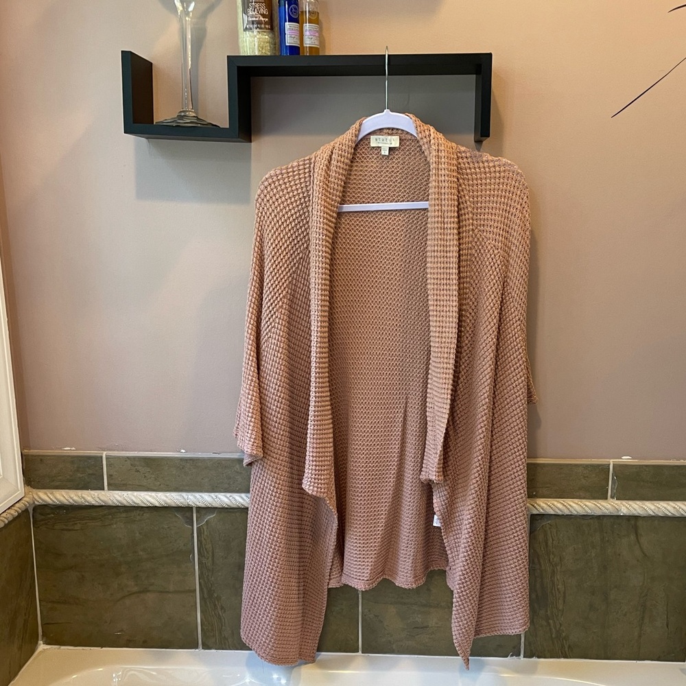 CHENAULT Waffle Knit Cascading Kimono Cardigan - Small